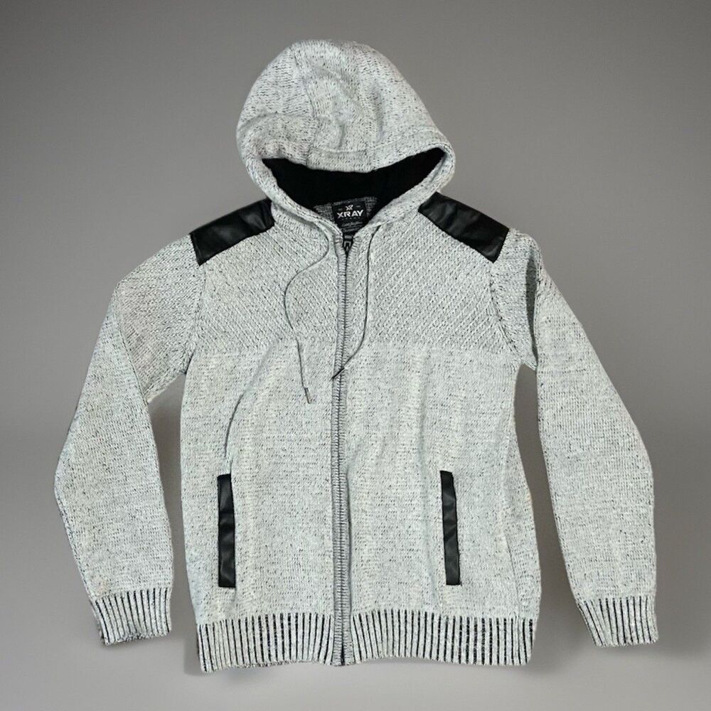 XRAY Jeans Full Zip Hooded Sweater Jacket Heather Gray MENS Sz L Pockets